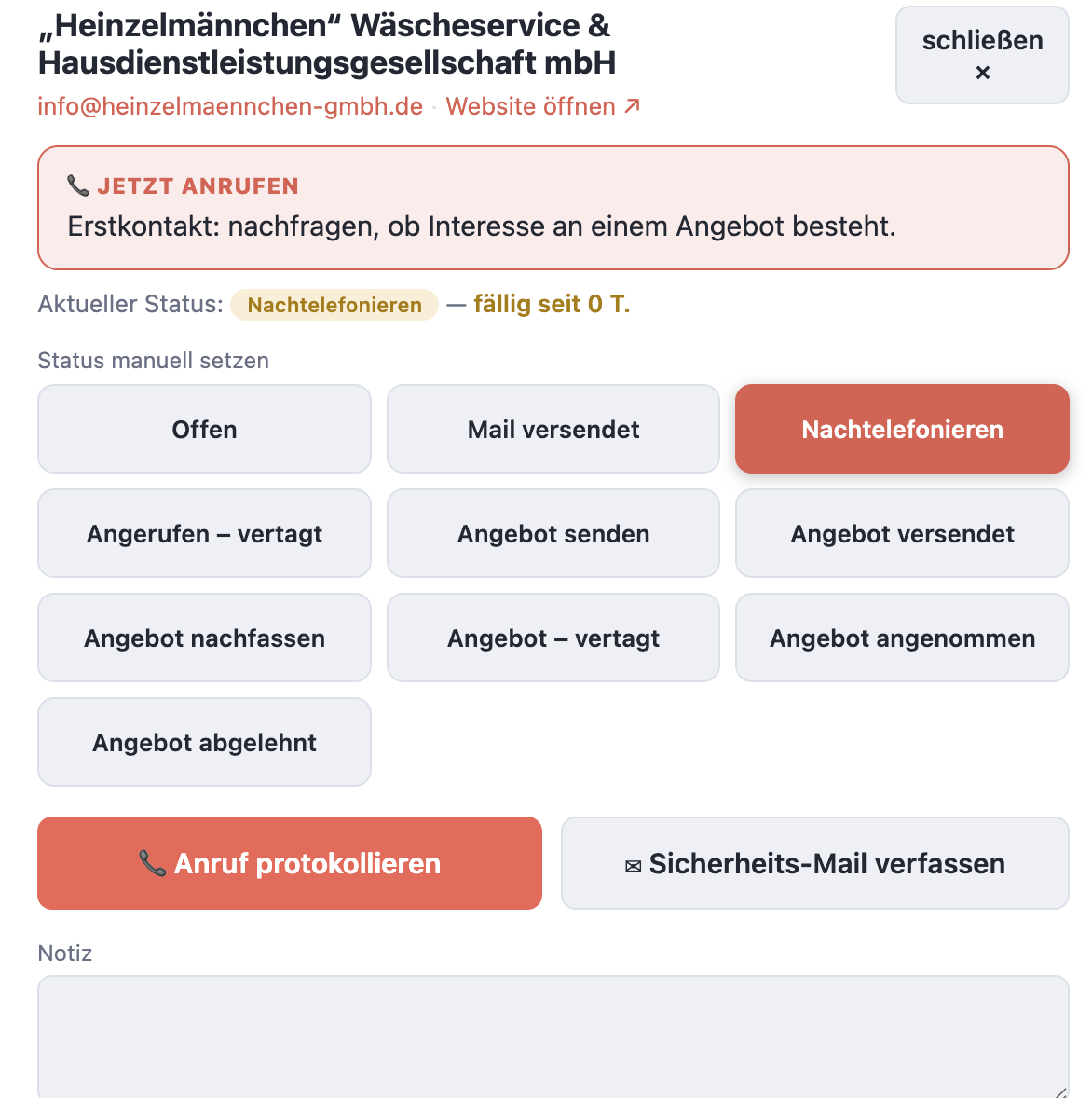 Kunden-Fenster mit Anruf-Knopf